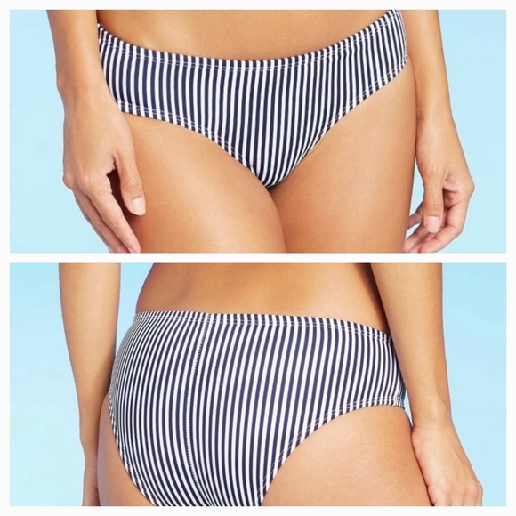 Bikini Bottom  Plus Size Cheeky Navy Blue Stripe Bikini Bottom Xhilaration - Picture 2 of 12